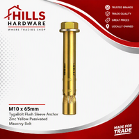 M10 x 65mm TygaBolt Flush Sleeve Anchor Zinc Yellow Passivated Masonry Bolt