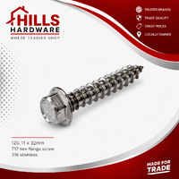 12G-11 x 32mm HEX FLANGE SCREW T17 SS316