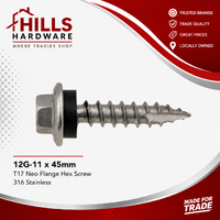 12G-11 x 45mm HEX FLANGE SCREW T17 WITH NEO SS316