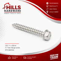 12G-11 x 50mm HEX FLANGE SCREW T17 SS316