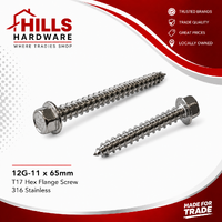 12G-11 x 65mm HEX FLANGE SCREW T17 SS316