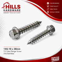 14G-10 x 38mm HEX FLANGE SCREW T17 SS316