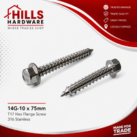 14G-10 x 75mm HEX FLANGE SCREW T17 SS316